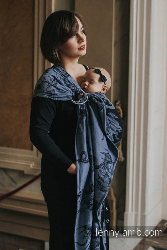 Żakardowa chusta kółkowa do noszenia dzieci, 74% Bawełna 26% Jedwab, ramię bez zakładek - DRAGON KSIĘŻYCOWY  - long 2.1m #babywearing