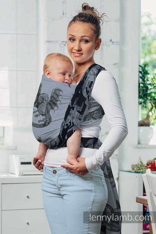 Żakardowa chusta do noszenia dzieci, bawełna - DRAGON STALOWY BŁĘKIT - rozmiar XS (drugi gatunek) #babywearing