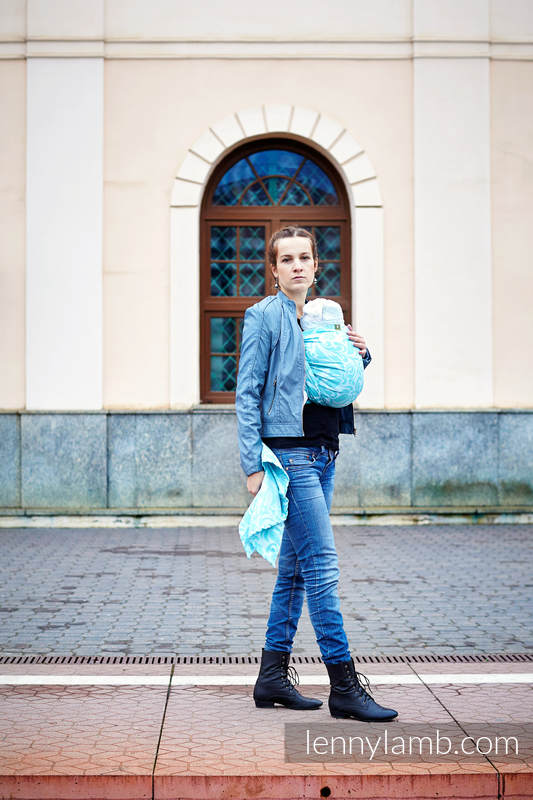 Baby Wrap, Jacquard Weave (100% cotton) - Twisted Leaves Turquoise & White - size M #babywearing
