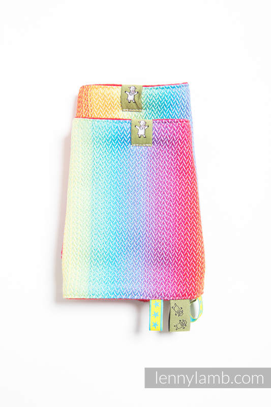 Drool Pads & Reach Straps Set, (Outer fabric - 82% cotton, 18% bamboo viscose; Lining - 100% polyester) - LITTLE HERRINGBONE RAINBOW LIGHT #babywearing
