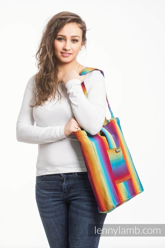 Shoulder bag made of wrap fabric (100% cotton) - LITTLE HERRINGBONE RAINBOW NAVY BLUE - standard size 37cmx37cm #babywearing