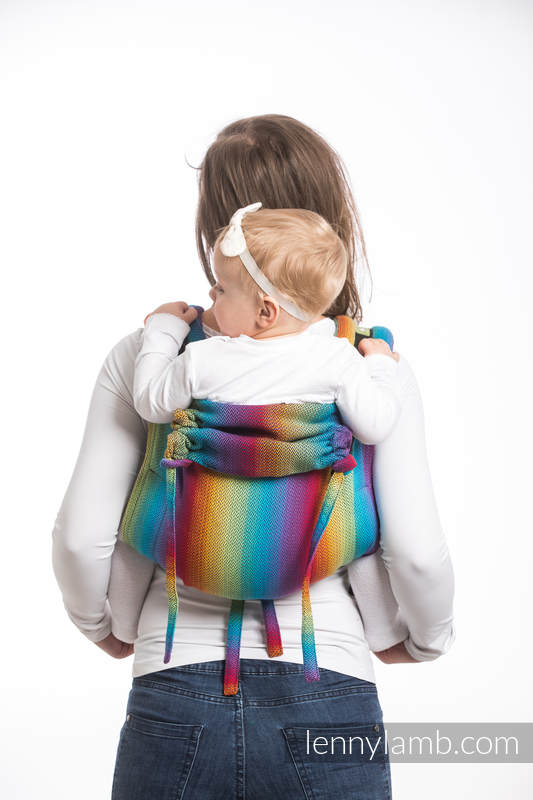 Nosidło Klamrowe ONBUHIMO splot jodełkowy (100% bawełna), rozmiar Standard - MAŁA JODEŁKA TĘCZA GRANAT #babywearing