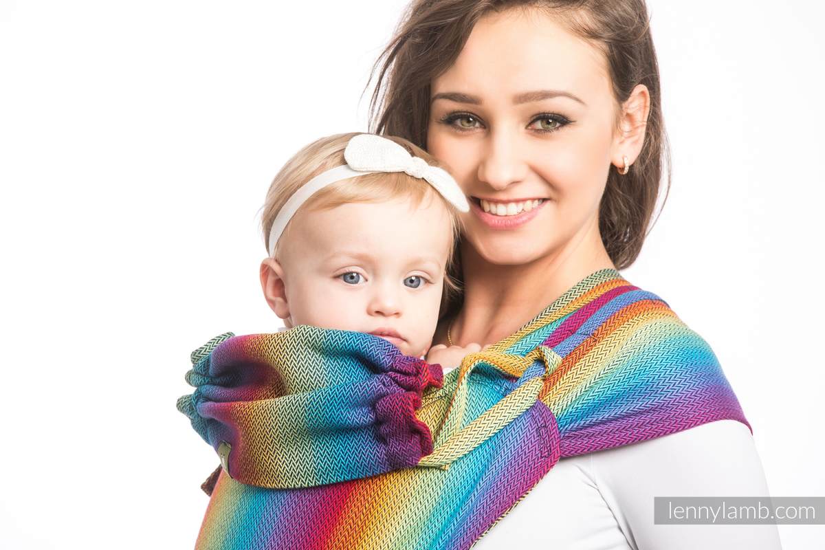 WRAP-TAI Tragehilfe Toddler mit Kapuze/ Fischgrätmuster / 100% Baumwolle / LITTLE HERRINGBONE RAINBOW NAVY BLUE #babywearing