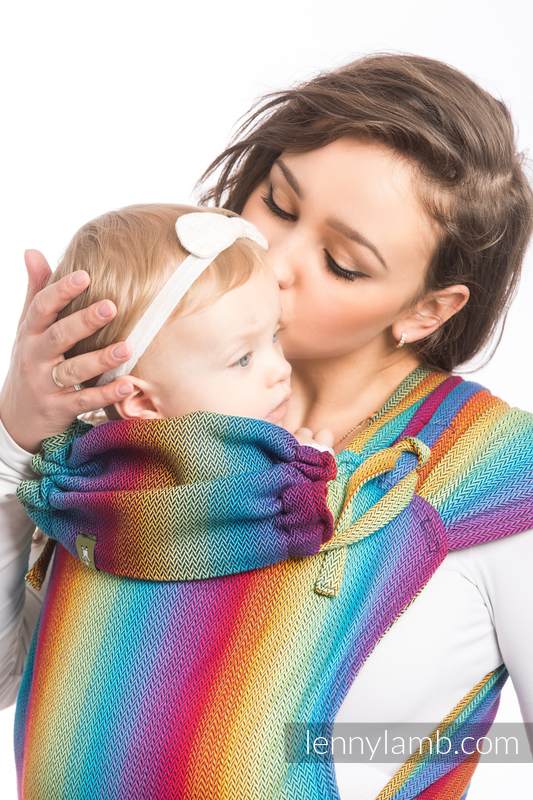 WRAP-TAI carrier Toddler with hood/ herringbone twill / 100% cotton / LITTLE HERRINGBONE RAINBOW NAVY BLUE #babywearing