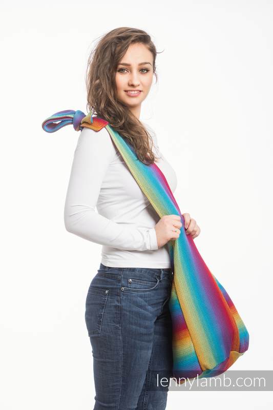 Hobo Tasche, hergestellt vom gewebten Stoff (100% Baumwolle) - LITTLE HERRINGBONE RAINBOW NAVY BLUE #babywearing