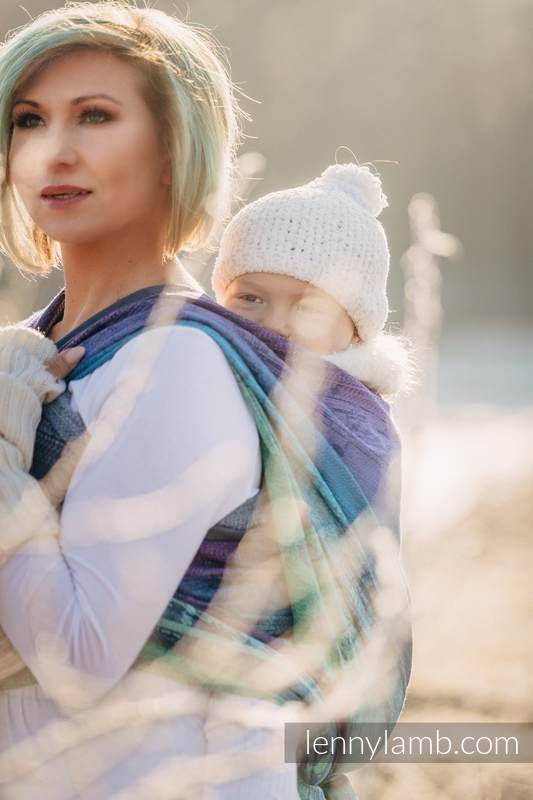 Żakardowa chusta do noszenia dzieci, 60% bawełna , 36% wełna merino, 4% przędza metalizowana - SYMFONIA EUFORIA - rozmiar L #babywearing