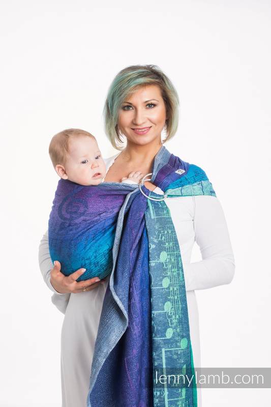 Żakardowa chusta kółkowa do noszenia dzieci, 60% bawełna , 36% wełna merino, 4% przędza metalizowana - SYMFONIA EUFORIA - long 2.1m #babywearing