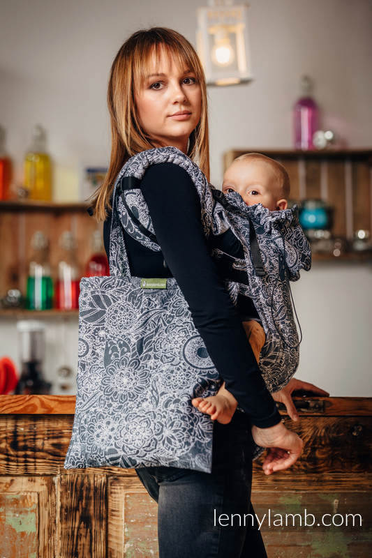 Einkaufstasche, hergestellt aus gewebtem Stoff (100% Baumwolle) - WILD WINE GRAU & WEIß  #babywearing