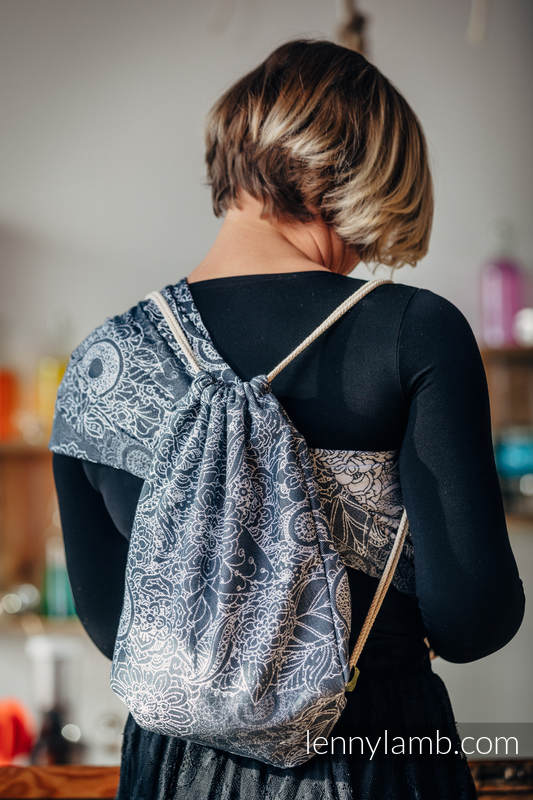 Mochila portaobjetos hecha de tejido de fular (100% algodón) - WILD WINE GRIS & BLANCO - talla estándar 32cmx43cm #babywearing
