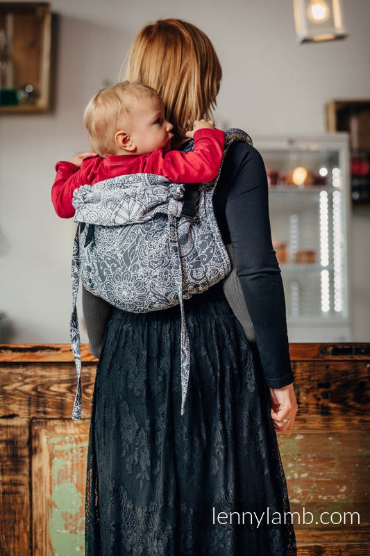 Onbuhimo de Lenny, taille toddler, jacquard (100% coton) - WILD WINE GRIS & BLANC  #babywearing