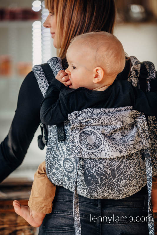 Onbuhimo de Lenny, taille standard, jacquard (100% coton) - WILD WINE GRIS & BLANC  #babywearing
