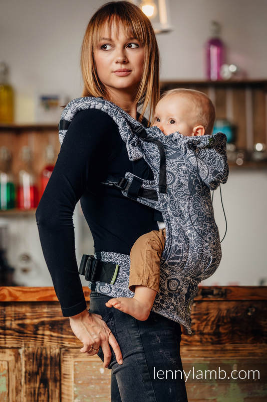Mochila ergonómica, talla bebé, jacquard 100% algodón - WILD WINE GRIS & BLANCO - Segunda generación #babywearing