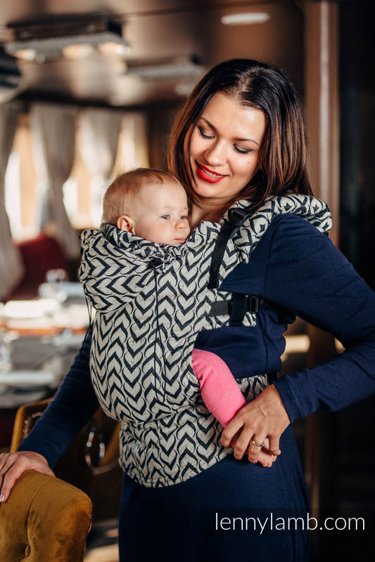 Mochila ergonómica, talla bebé, jacquard (44% algodón, 56% lana merino) - CHAIN OF LOVE - Segunda generación #babywearing