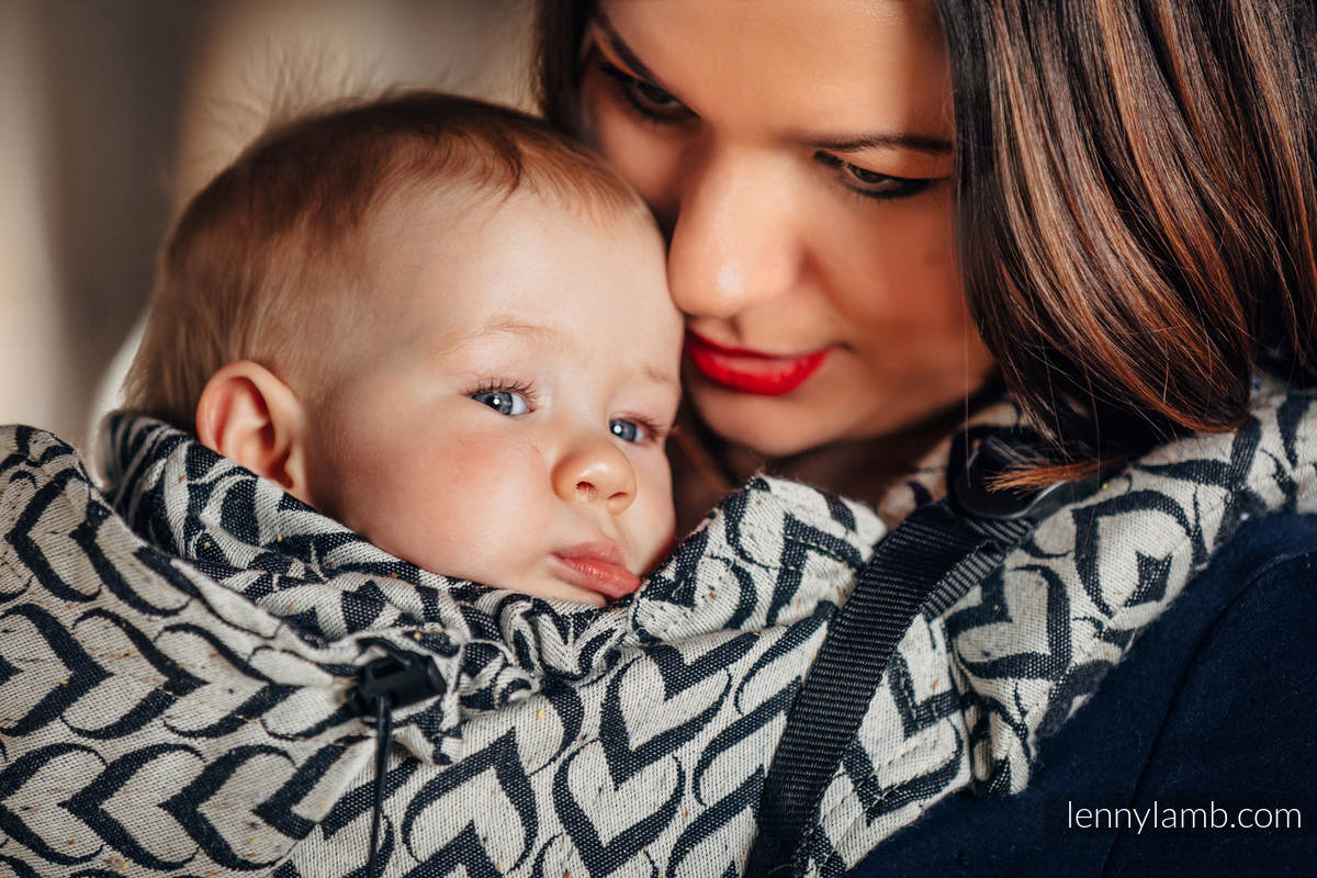 Mochila ergonómica, talla bebé, jacquard (44% algodón, 56% lana merino) - CHAIN OF LOVE - Segunda generación #babywearing