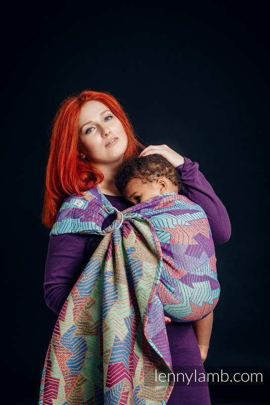 Żakardowa chusta kółkowa do noszenia dzieci, 27% bawełna, 73% wełna merino - PRYZMAT - standard 1.8m #babywearing