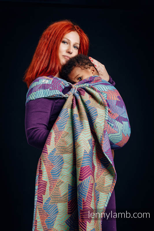 Żakardowa chusta kółkowa do noszenia dzieci, 27% bawełna, 73% wełna merino - PRYZMAT - long 2.1m #babywearing