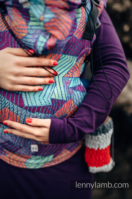 Porte-bébé ergonomique, taille bébé, jacquard (27% Coton, 73% Laine mérinos), PRISM - Deuxième génération #babywearing