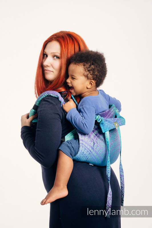 Lenny Buckle Onbuhimo baby carrier, toddler size, jacquard weave (100% cotton) - PEACOCK’S TAIL - FANTASY #babywearing