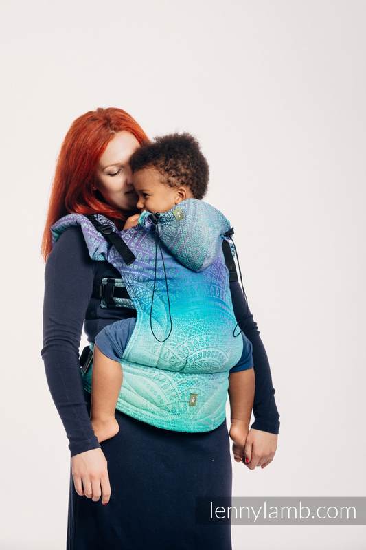 Ergonomic Carrier, Baby Size, jacquard weave 100% cotton - PEACOCK’S TAIL - FANTASY - Second Generation #babywearing