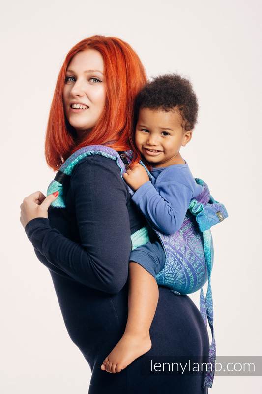 Lenny Buckle Onbuhimo baby carrier, toddler size, jacquard weave (100% cotton) - PEACOCK’S TAIL - FANTASY #babywearing