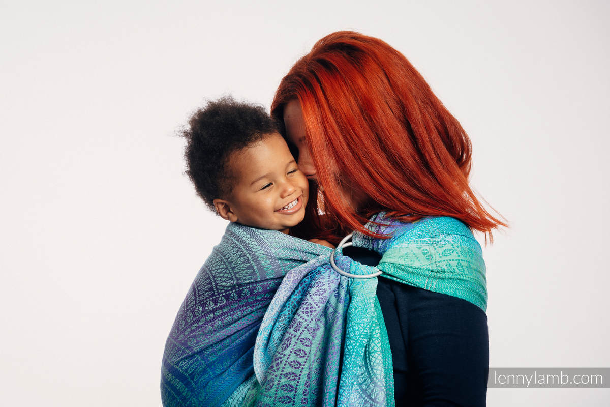 Ringsling, Jacquard Weave (100% cotton) - with gathered shoulder - PEACOCK’S TAIL - FANTASY - long 2.1m #babywearing