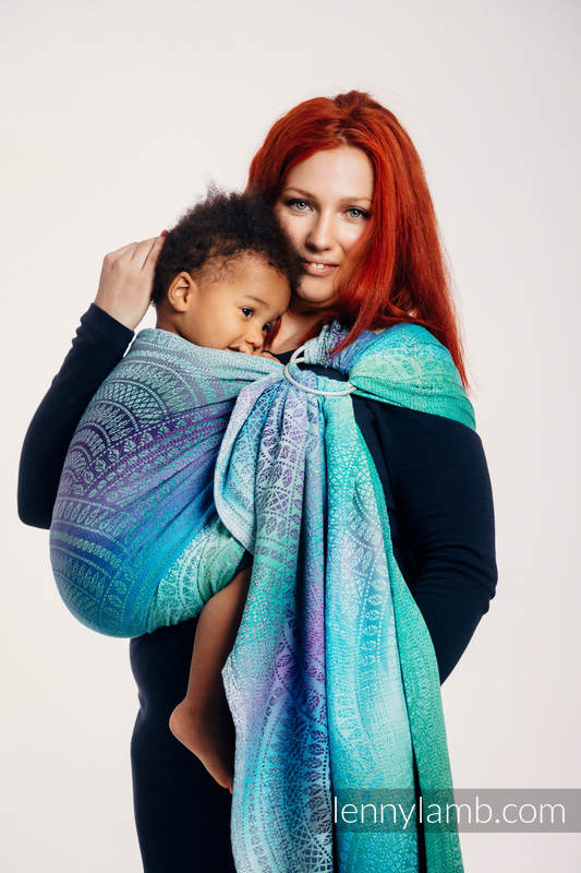 Ringsling, Jacquard Weave (100% cotton) - with gathered shoulder - PEACOCK’S TAIL - FANTASY - long 2.1m #babywearing