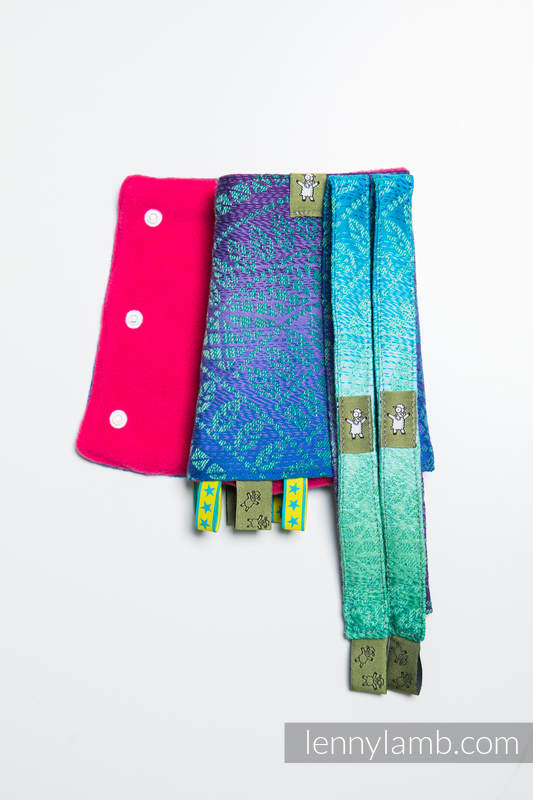 Drool Pads & Reach Straps Set, (60% cotton, 40% polyester) - PEACOCK’S TAIL - FANTASY #babywearing