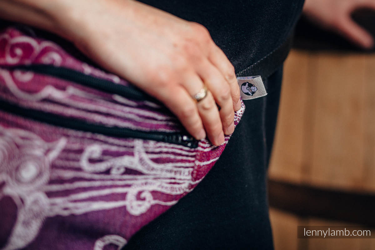 Saszetka z tkaniny chustowej, rozmiar large (100% bawełna) - SOWY BUBO - ZAGUBIONE W BURGUNDII #babywearing