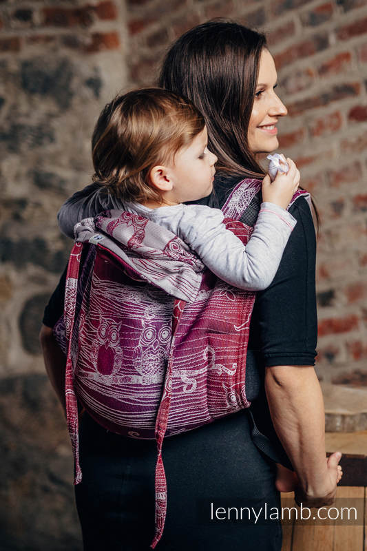 Lenny Buckle Onbuhimo baby carrier, toddler size, jacquard weave (100% cotton) - BUBO OWLS - LOST IN BORDEAUX #babywearing