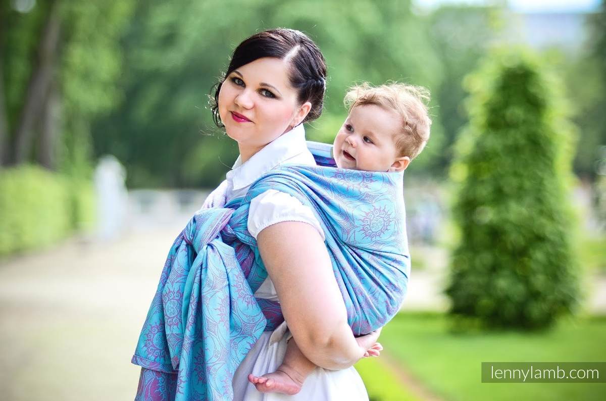 Żakardowa chusta do noszenia dzieci, bawełna - Eklipsa Turkus z Różem - rozmiar S #babywearing