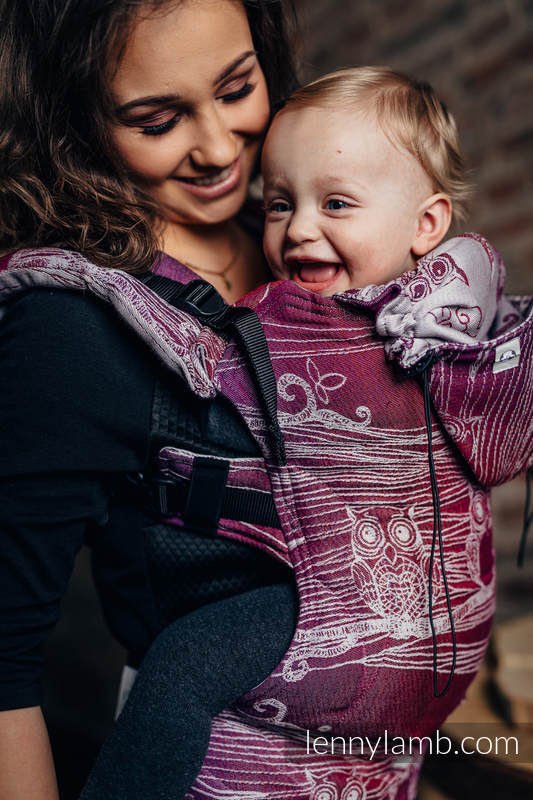Ergonomic Carrier, Toddler Size, jacquard weave 100% cotton - BUBO OWLS - LOST IN BORDEAUX - Second Generation #babywearing