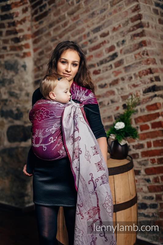 Ringsling, Jacquard Weave (100% cotton) - with gathered shoulder - BUBO OWLS - LOST IN BORDEAUX - long 2.1m #babywearing