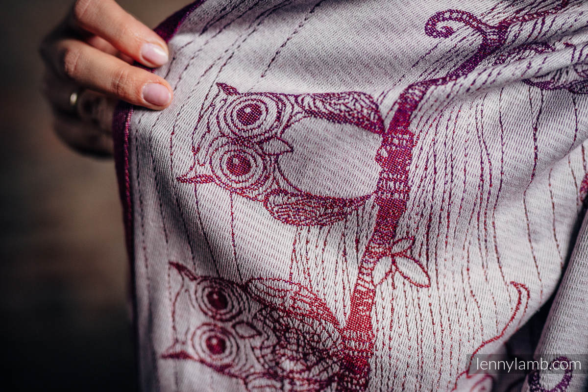Ringsling, Jacquard Weave (100% cotton) - with gathered shoulder - BUBO OWLS - LOST IN BORDEAUX - long 2.1m #babywearing