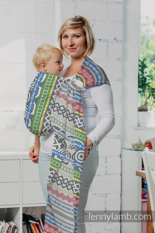 Ringsling, Jacquard Weave (100% cotton) - with gathered shoulder - POSITIVE VIBES - long 2.1m #babywearing