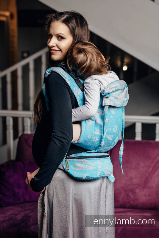 Waist Bag made of woven fabric, (66% cotton, 34% bamboo) - DRAGONFLY GREY & TURQUOISE #babywearing