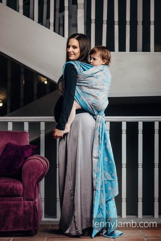 Baby Wrap, Jacquard Weave (66% cotton, 34% bamboo) - DRAGONFLY GREY & TURQUOISE - size L #babywearing