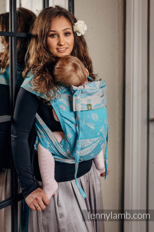 WRAP-TAI carrier Mini with hood/ jacquard twill / 66% cotton, 34% bamboo / DRAGONFLY GREY & TURQUOISE #babywearing