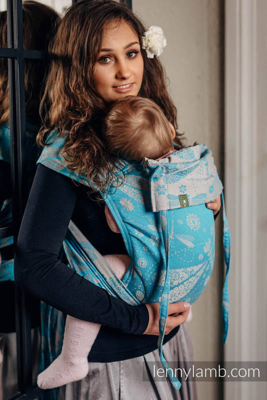 WRAP-TAI carrier Mini with hood/ jacquard twill / 66% cotton, 34% bamboo / DRAGONFLY GREY & TURQUOISE #babywearing