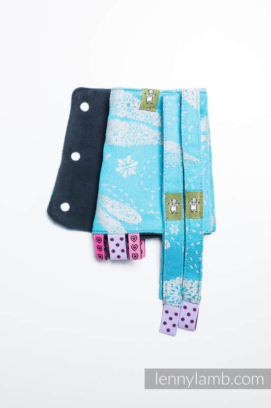 Drool Pads & Reach Straps Set, (Outer fabric - 66% cotton, 34% bamboo; Lining - 100% polyester) - DRAGONFLY GREY & TURQUOISE #babywearing