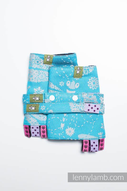 Drool Pads & Reach Straps Set, (Outer fabric - 66% cotton, 34% bamboo; Lining - 100% polyester) - DRAGONFLY GREY & TURQUOISE #babywearing