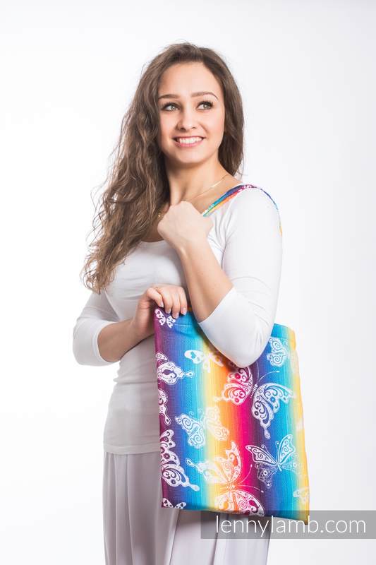 Einkaufstasche, hergestellt aus gewebtem Stoff (100% Baumwolle) - BUTTERFLY RAINBOW LIGHT #babywearing