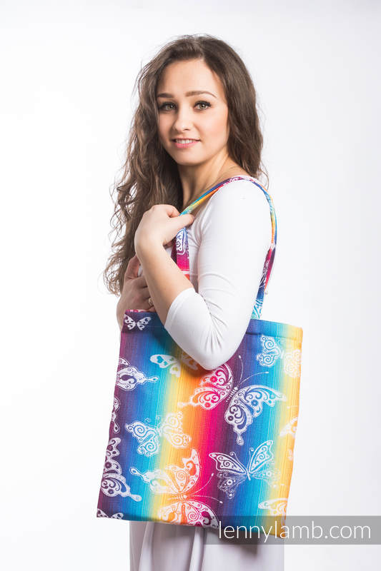 Shopping bag made of wrap fabric (100% cotton) - BUTTERFLY RAINBOW LIGHT #babywearing