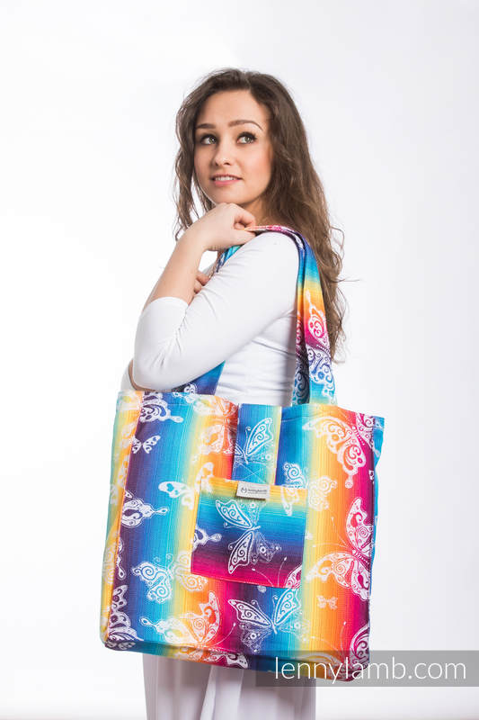 Shoulder bag made of wrap fabric (100% cotton) - BUTTERFLY RAINBOW LIGHT - standard size 37cmx37cm #babywearing