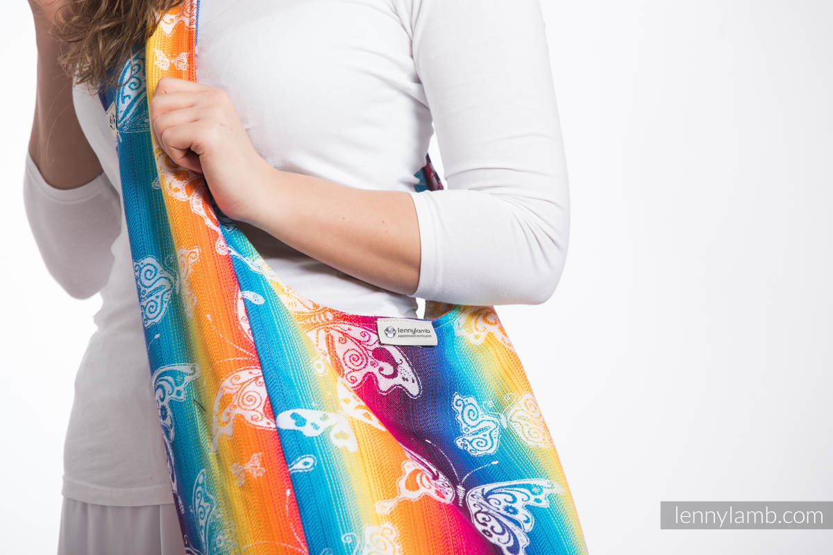 Bolso Hobo hecho de tejido de fular, 100% algodón - BUTTERFLY RAINBOW LIGHT #babywearing