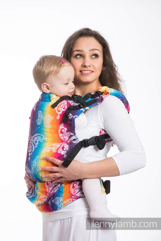 Mochila LennyUp, talla estándar, tejido jaquard 100% algodón - conversión de fular BUTTERFLY RAINBOW LIGHT #babywearing