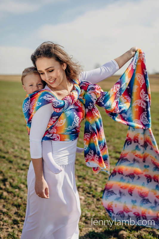 Żakardowa chusta do noszenia dzieci, bawełna - TĘCZOWY MOTYL LIGHT - rozmiar XL #babywearing