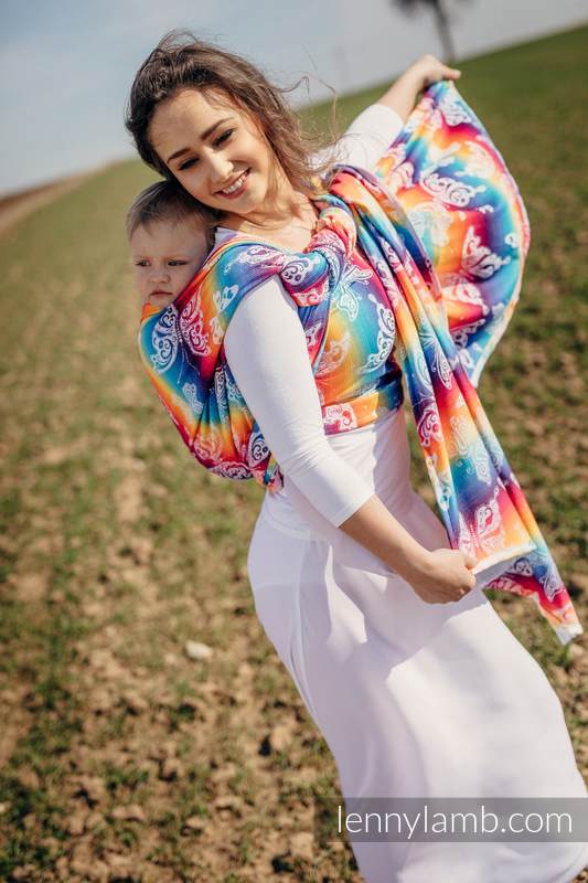 Żakardowa chusta do noszenia dzieci, bawełna - TĘCZOWY MOTYL LIGHT - rozmiar XL #babywearing