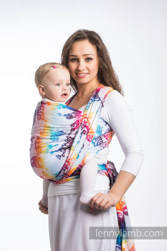 Żakardowa chusta do noszenia dzieci, bawełna - TĘCZOWY MOTYL LIGHT - rozmiar XS #babywearing