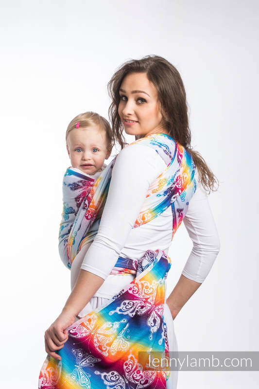 Baby Wrap, Jacquard Weave (100% cotton) - BUTTERFLY RAINBOW LIGHT - size S #babywearing