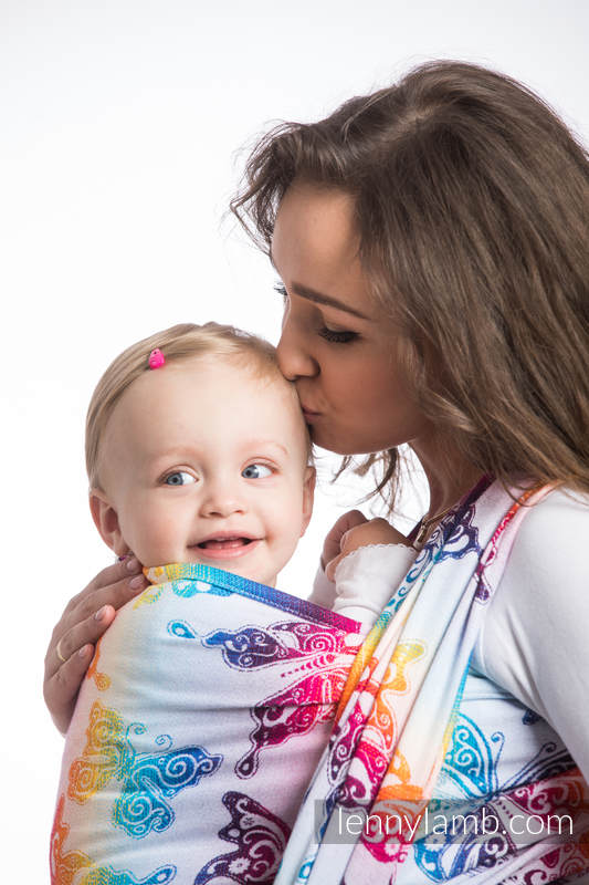 Baby Wrap, Jacquard Weave (100% cotton) - BUTTERFLY RAINBOW LIGHT - size S #babywearing